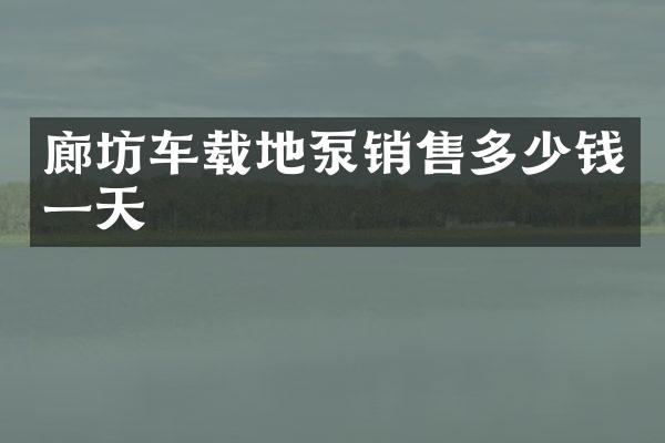 廊坊車載地泵銷售多少錢一天