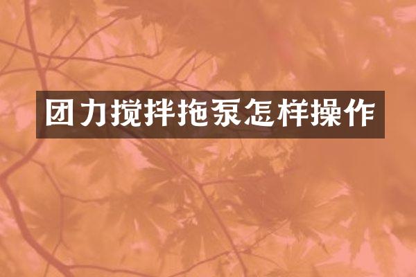 團(tuán)力攪拌拖泵怎樣操作