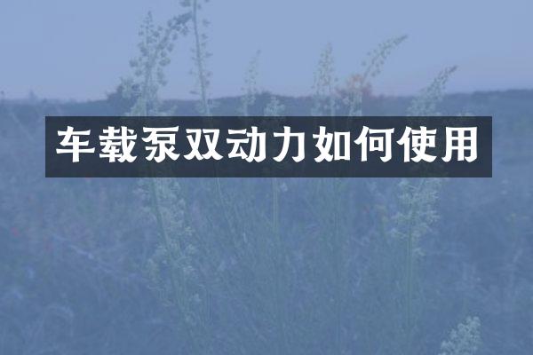 车载泵双动力如何使用